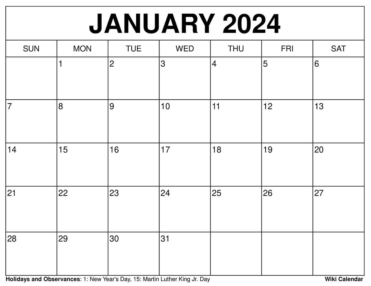 PRINTABLE JANUARY 2024 CALENDAR TEMPLATES WITH HOLIDAYS